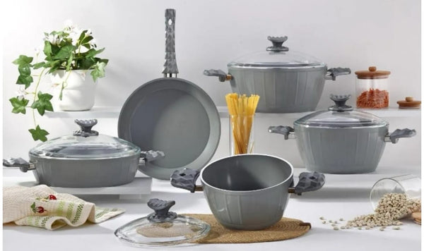 AVCI HOME MAKER 9-Piece Farah Cookware Set, Tempered Glass Lids, Non-Stick Ceramic Surface, PFOA