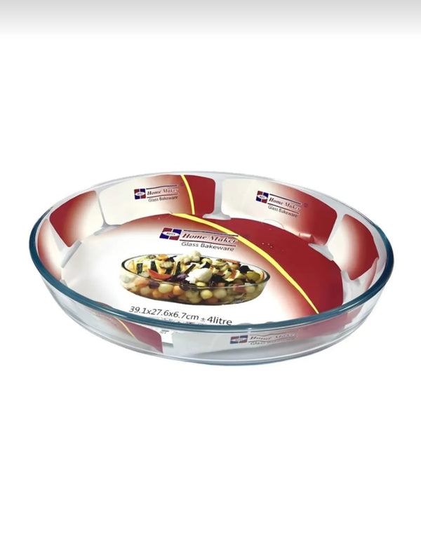 AVCI HOME MAKER Oval Glass Baking Dish, 4 Lt Capacity, 39.1X27.6 Cm Diameter, 6.7 Cm Height - Clear