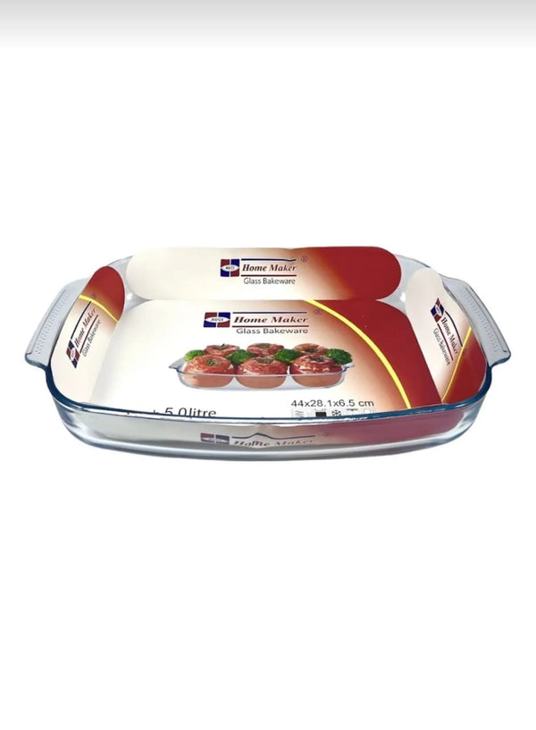 AVCI HOME MAKER Curve Rectangular Deep Glass Baking Dish, 5 Lt Capacity, 44X28.1 Cm Diameter, 6.5