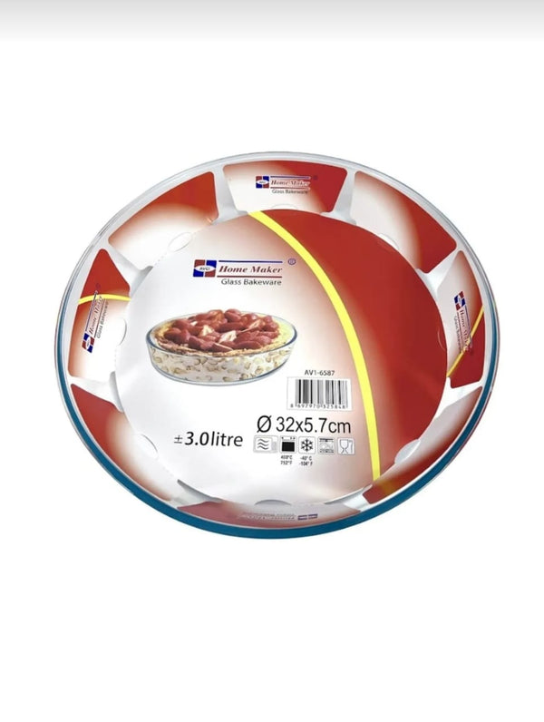 AVCI HOME MAKER Round Glass Baking Dish, 3 Lt Capacity, 32 Cm Diameter, 5.7 Cm Height