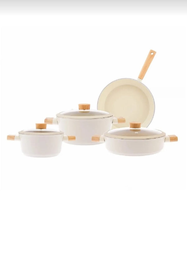 AVCI HOME MAKER 7Piece Swiss Crystal Ceramic Cookware Set: 2 deep,low casserole, frypan,wood